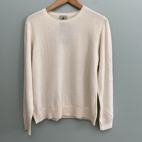 LL Bean Wool Blend Knit Sweater Ivory Cream Pullover Classic Womens Large - Picture 1 of 8